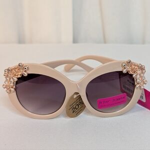 Betsey Johnson Sunglasses Embellished With Rose Gold Rhinestone Daisies Pink/Tan